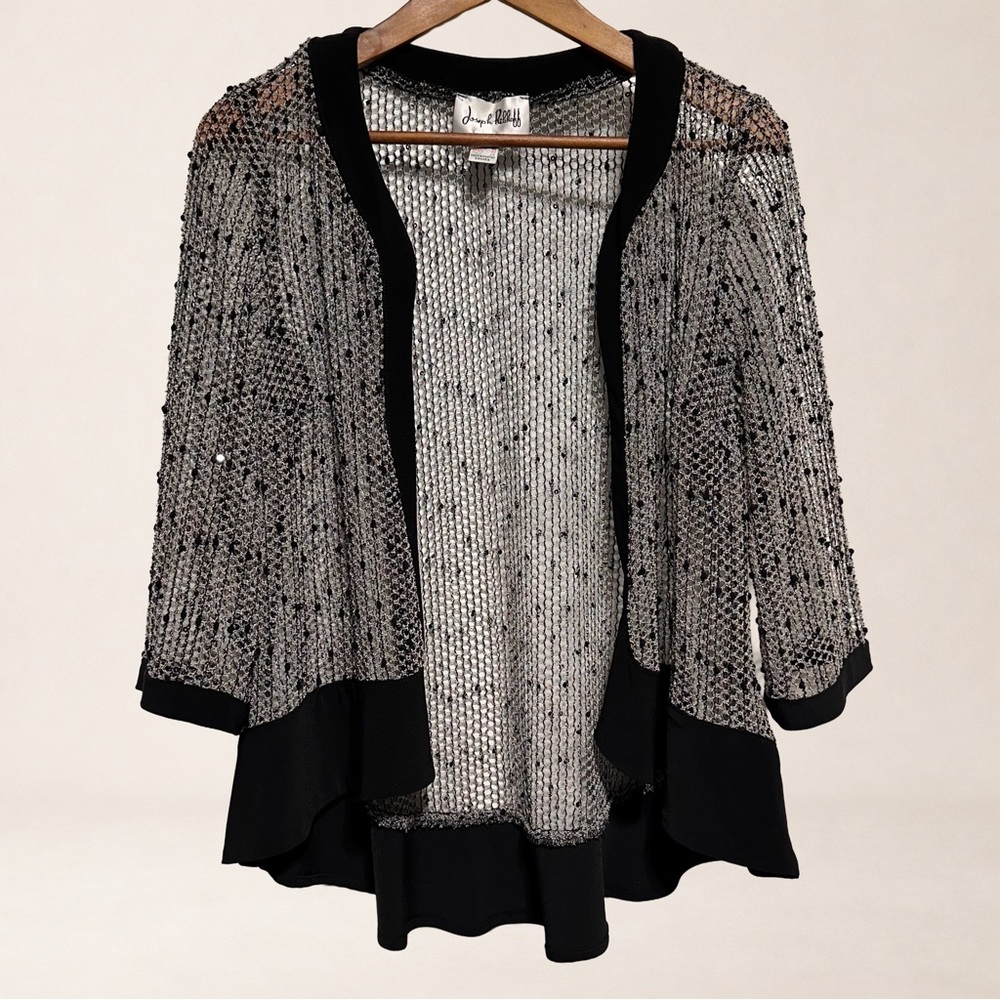 Joseph Ribkoff Metallic Sequin Mesh Jacket Holiday Party Cocktail Glam Size 10